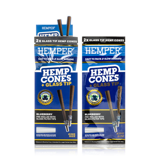 Pre-Rolled 2PK King Size Glass Tipped Hemp Cones| 12ct Display Multiple Flavors Available