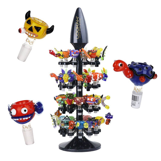 48CT DISPLAY - Lookah Glass Novelty Herb Slides [Set C] and Display Tree - Assorted Styles / 14mm M