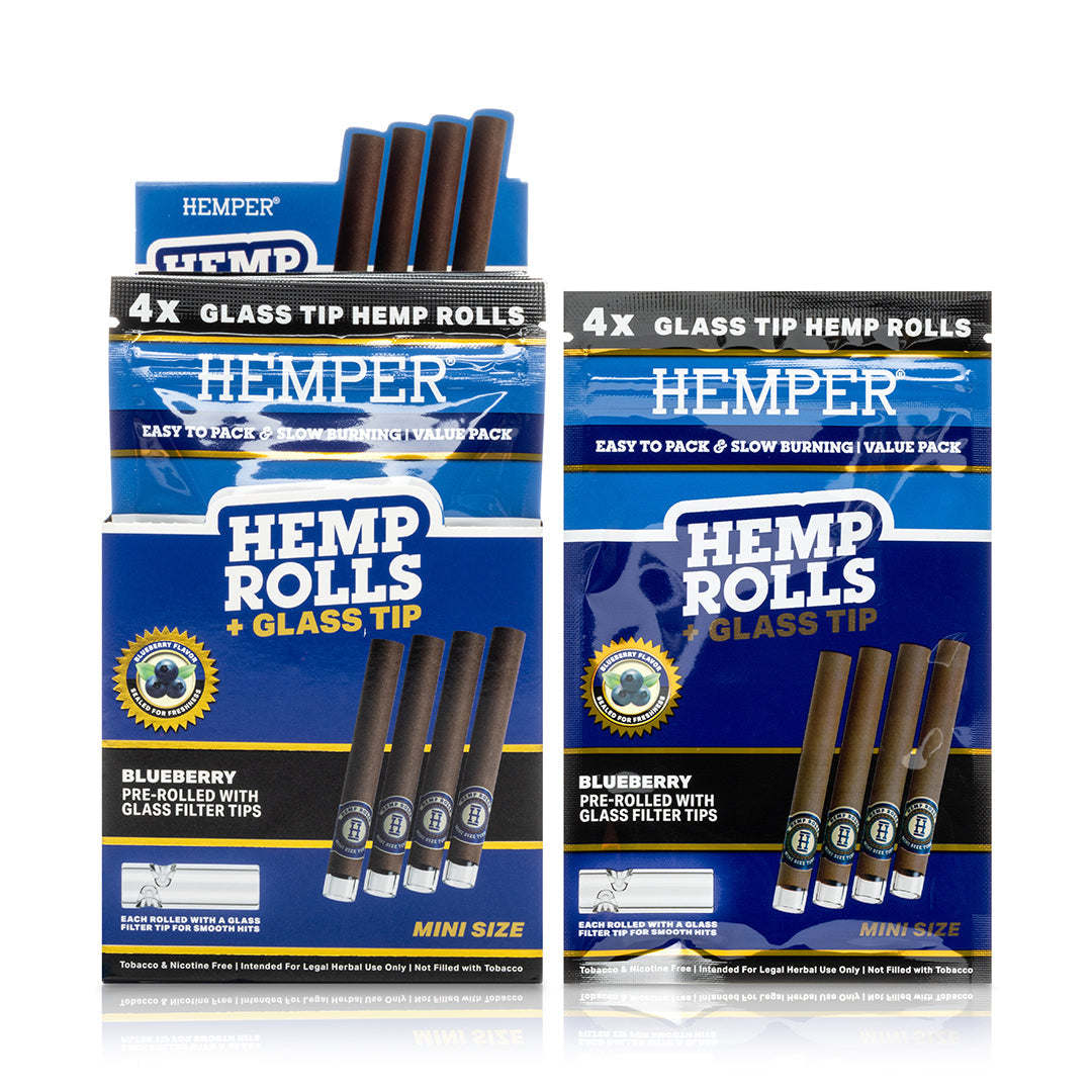 Pre-Rolled Mini Size Glass Tipped Hemp Rolls | 4PK Display Multiple Flavors Available