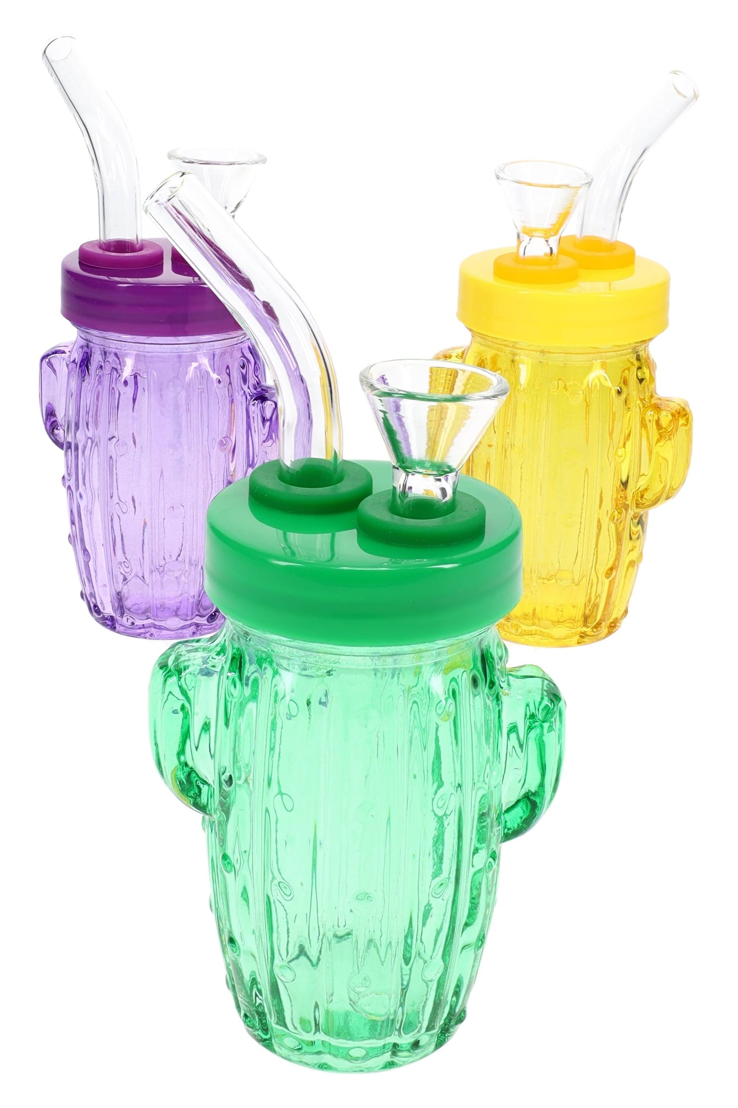 Colored Glass Cactus Water Pipe “Desert Sipper” – 3.5″