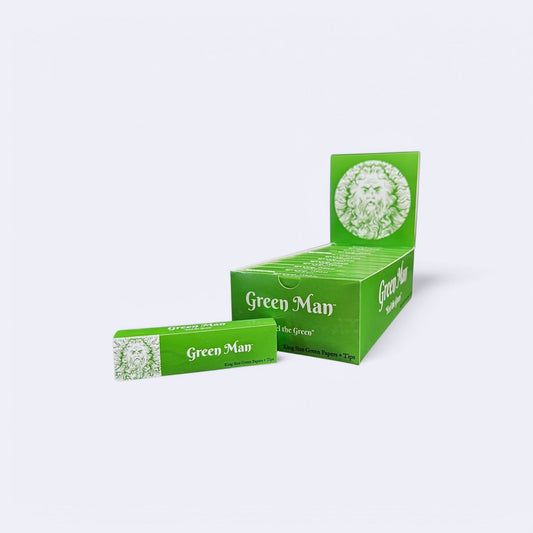 Green Man King Size Green Rice Papers with Pre-Rolled Tips Box