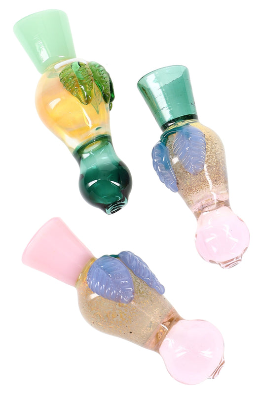 Silver-Fumed Color-Changing Frit Glass Chillum “Patina Pop” – 3″