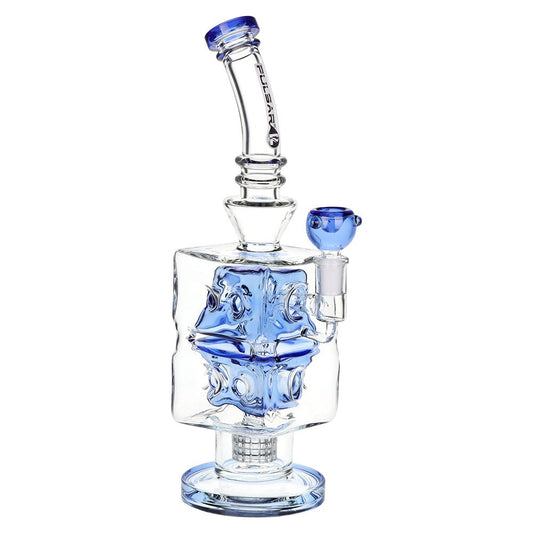 Pulsar Double Swiss Perc Blocks Glass Water Pipe - 12.5" / 14mm F / Blue