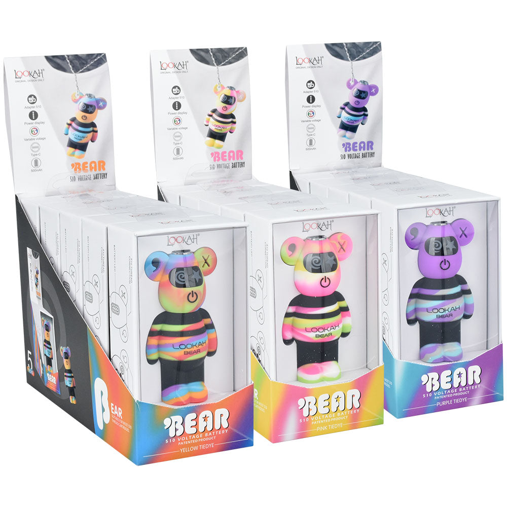 Lookah Tie Dye Bear Variable Voltage 510 Battery | 500mAh | 5pc Display 5 Color Options