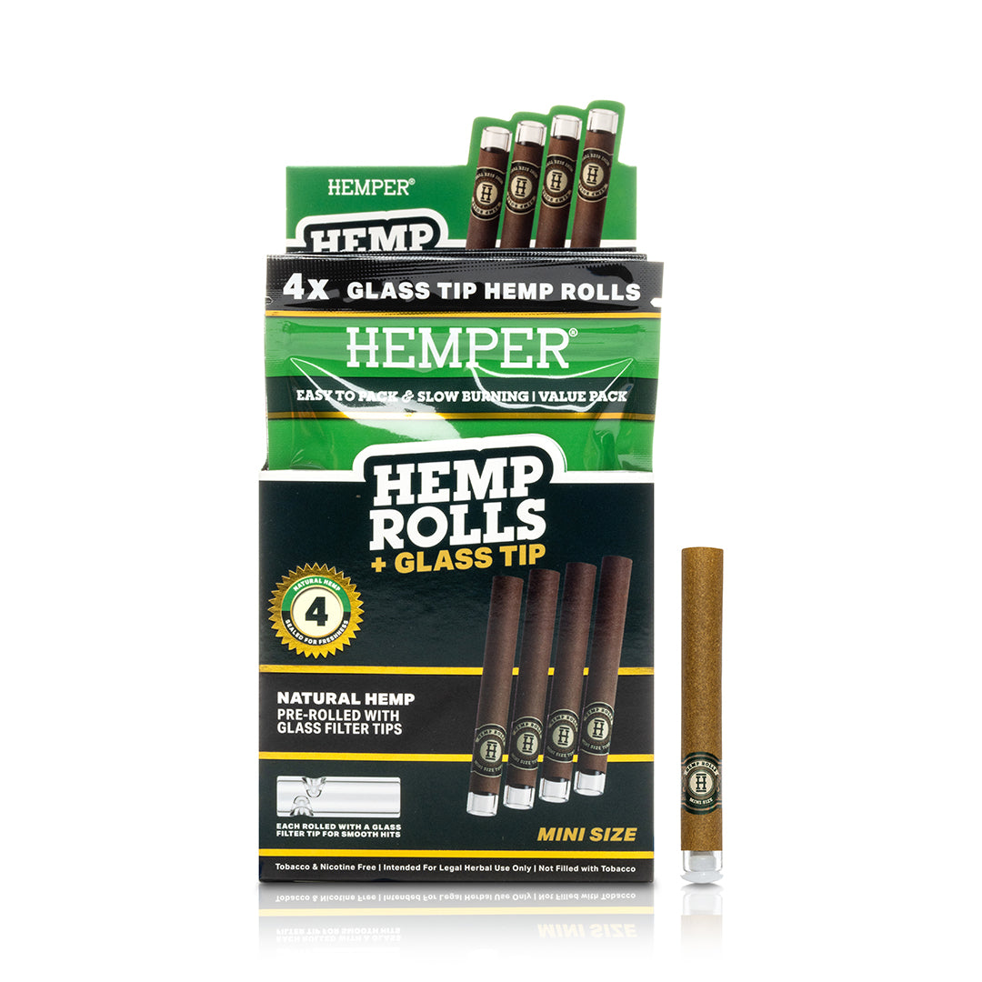 Pre-Rolled Mini Size Glass Tipped Hemp Rolls | 4PK Multiple Flavors Available