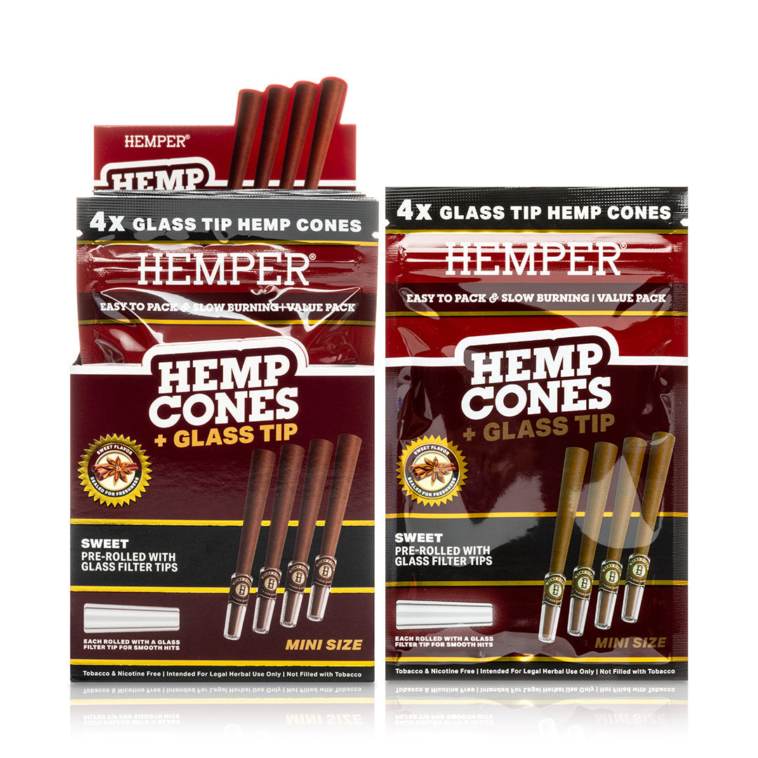 Pre-Rolled 4PK Mini Size Glass Tipped Hemp Cones | 12ct Display Multiple Flavors Available