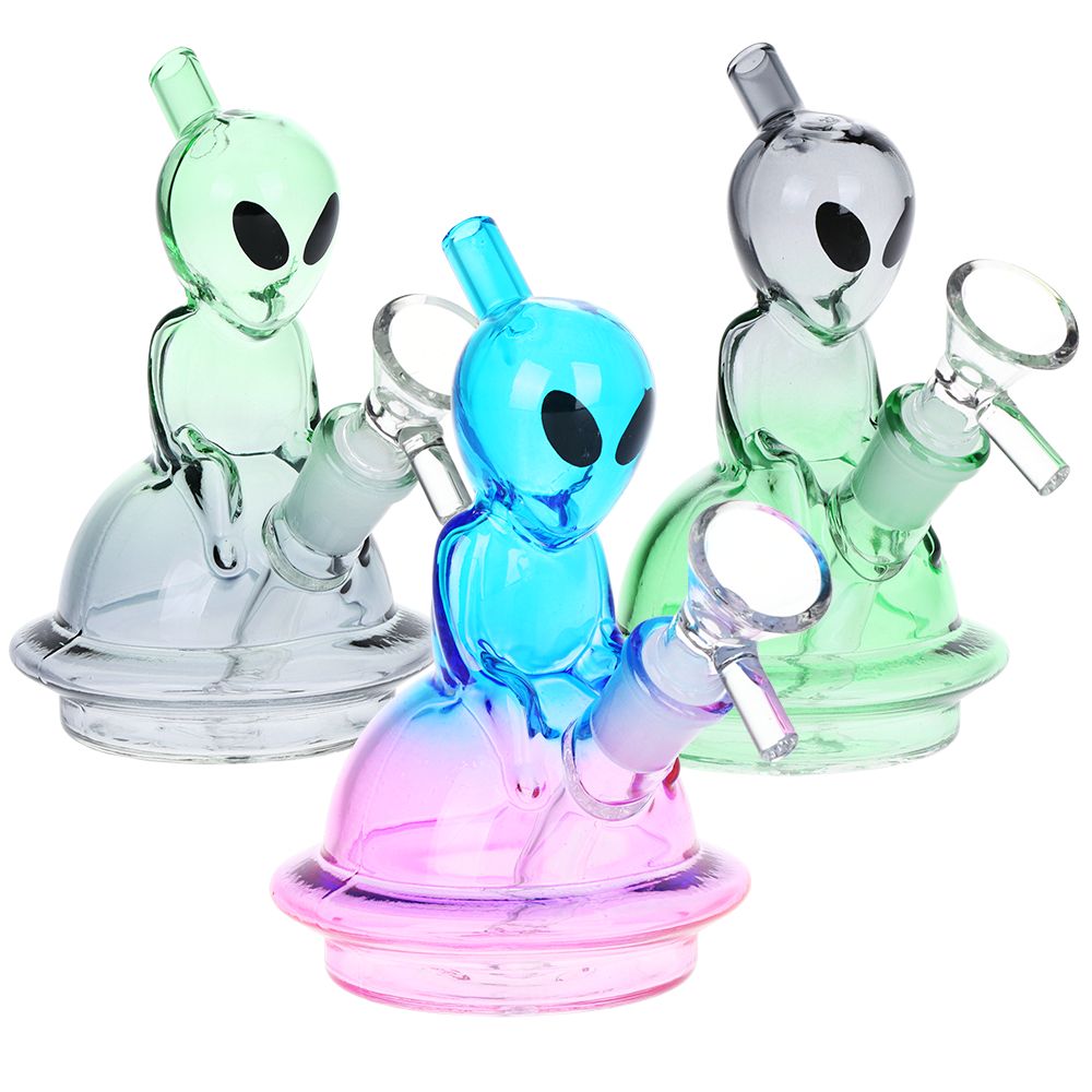 Alien UFO Ombre Mini Glass Water Pipe - 5" / 14mm F / Colors Vary