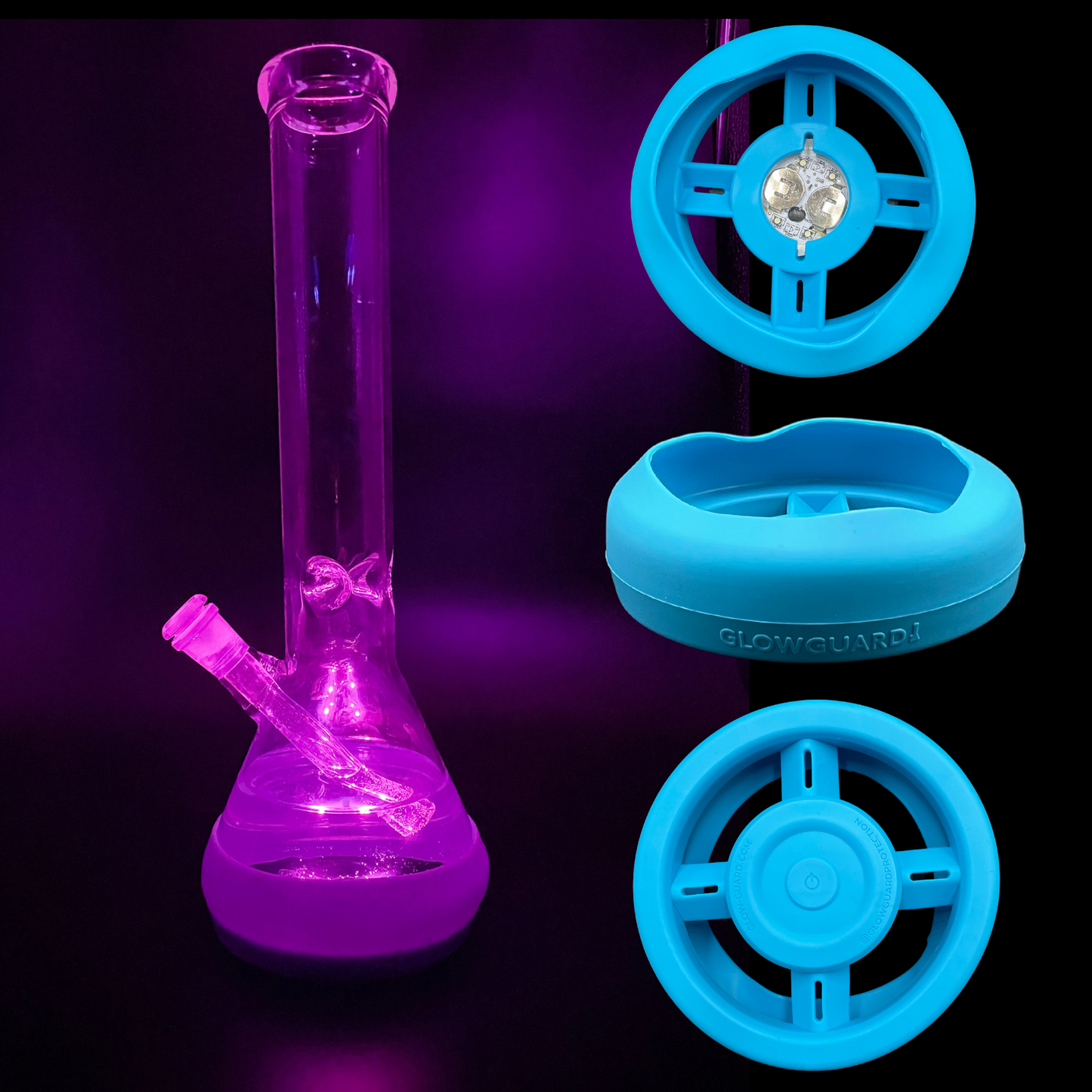 Bong Base Bumper USB Rechargeable 4.25in-6in Bases Silicone Fits Variety of Shapes - 8 Color Options