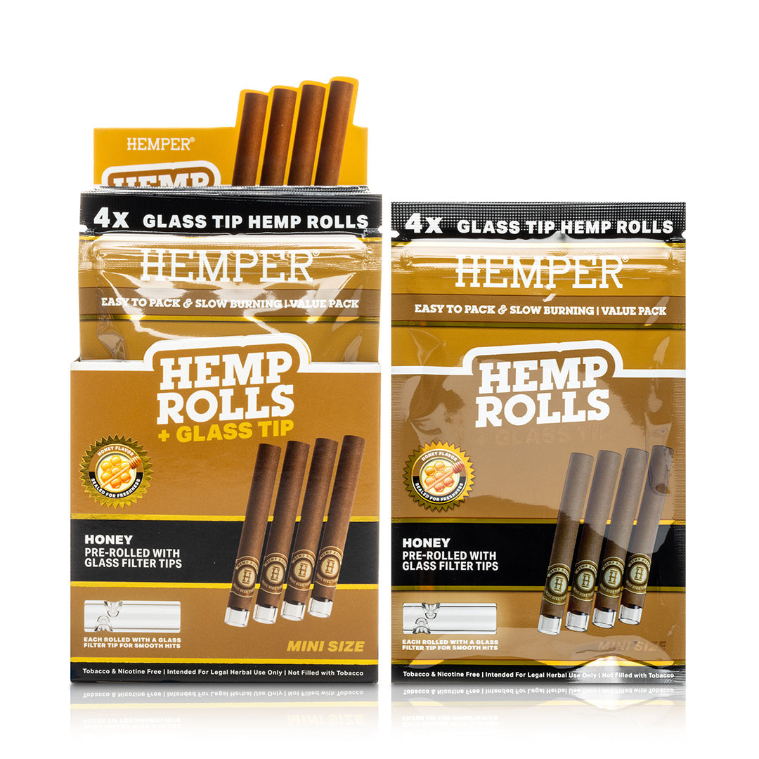 Pre-Rolled Mini Size Glass Tipped Hemp Rolls | 4PK Display Multiple Flavors Available