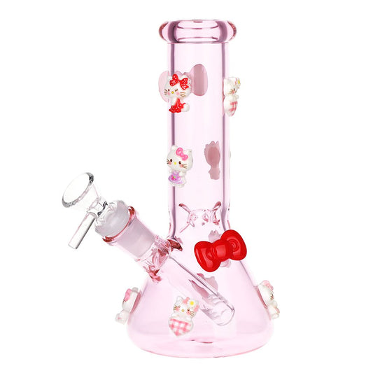 Wassup Kitty Beaker Glass Water Pipe - 8" / 14mm F / Pink