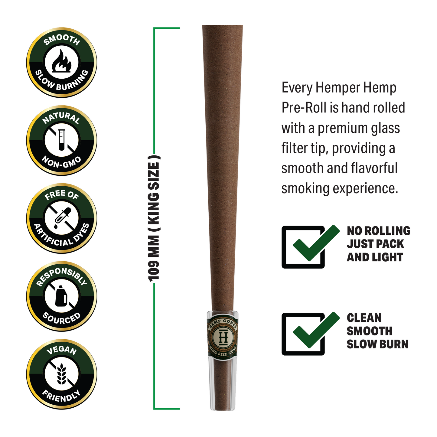 Pre-Rolled King Size Glass Tipped Hemp Cones | 2PK Multiple Flavors Available