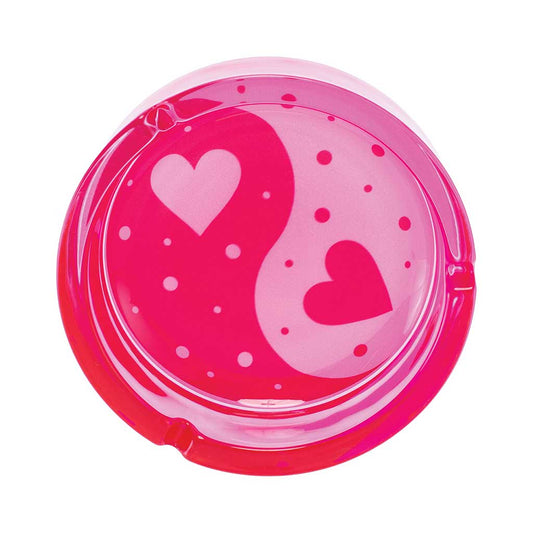 PINK YIN YANG HEARTS GLASS ASHTRAY