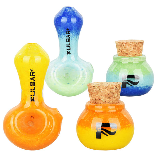 Pulsar Puff & Stash Glass Spoon Pipe & Jar | 2.5" 2 Color Options