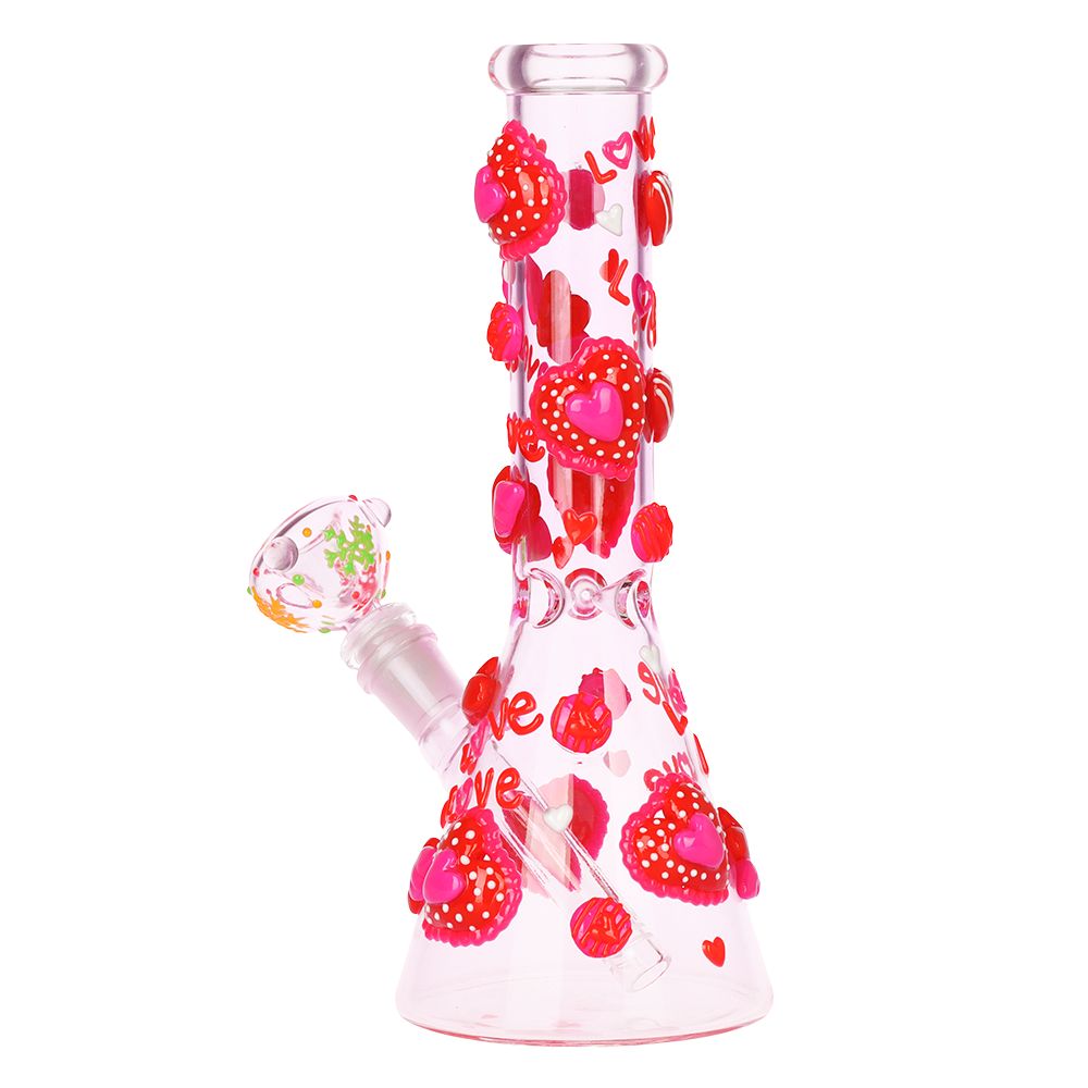 Hearts in Hearts Beaker Glass Water Pipe - 10" / 14mm F