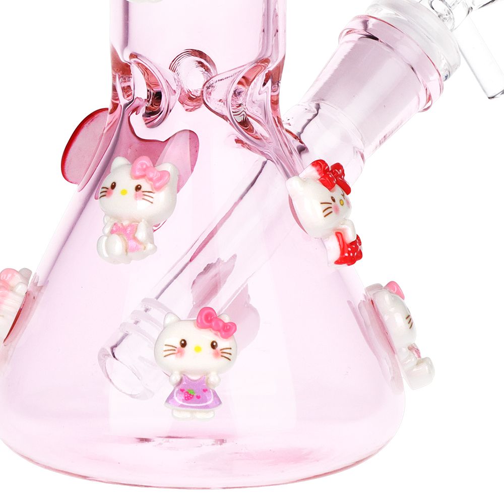 Wassup Kitty Beaker Glass Water Pipe - 8" / 14mm F / Pink