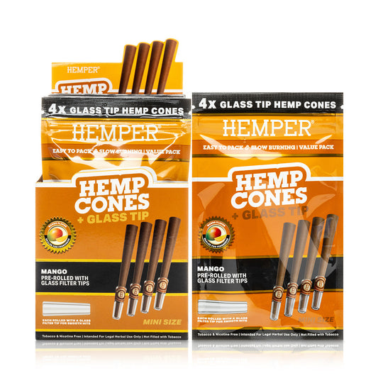 Pre-Rolled 4PK Mini Size Glass Tipped Hemp Cones | 12ct Display Multiple Flavors Available