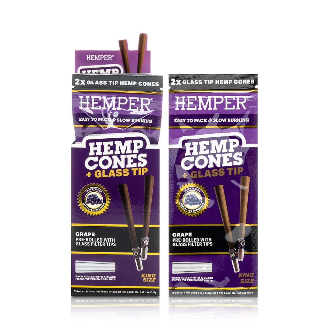 Pre-Rolled 2PK King Size Glass Tipped Hemp Cones| 12ct Display Multiple Flavors Available
