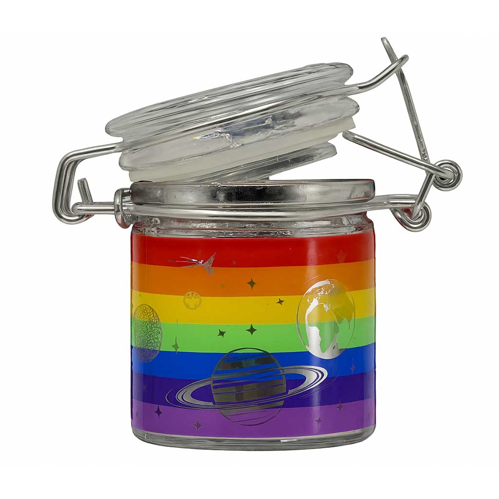 AIRTIGHT GLASS RAINBOW GALAXY STORAGE JAR WITH CLAMPING LID
