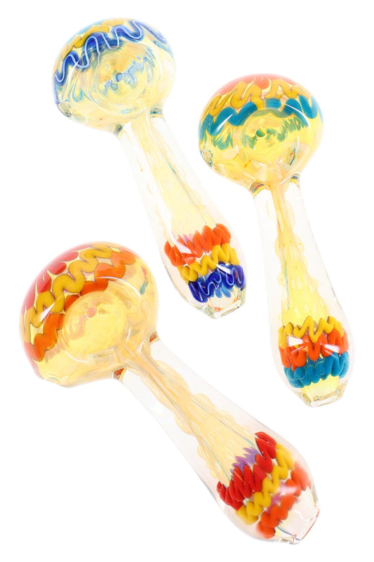 Color-Changing Gold Fumed Squiggle Glass Pipe “Zigzag Pop” – 4″ – Assorted Colors