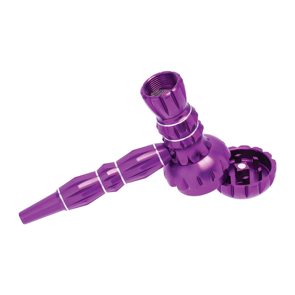ALUMINUM RIBBED SMOKING PIPE WITH GRINDER MULTIPLE COLORS