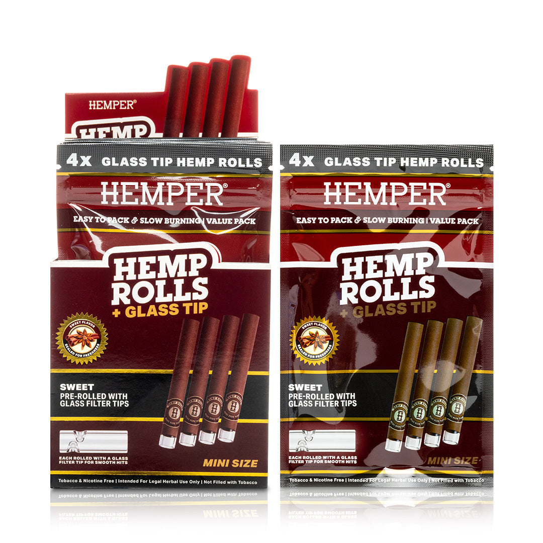 Pre-Rolled Mini Size Glass Tipped Hemp Rolls | 4PK Display Multiple Flavors Available