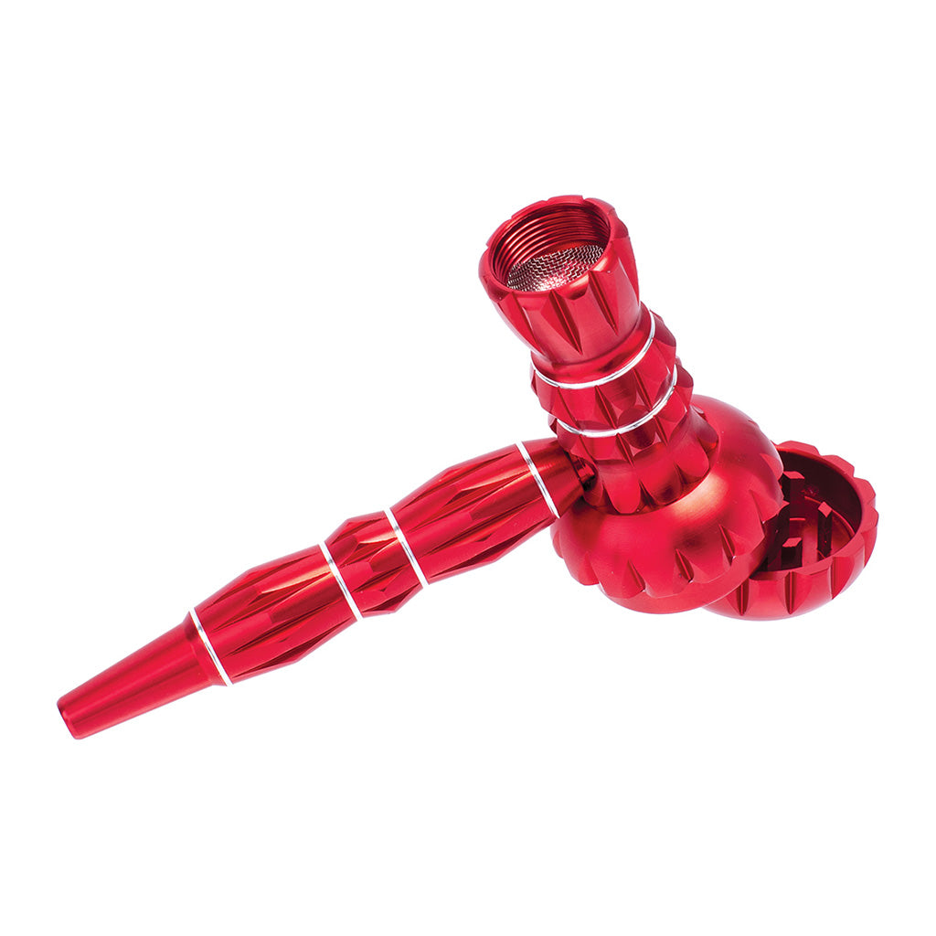 ALUMINUM RIBBED SMOKING PIPE WITH GRINDER MULTIPLE COLORS