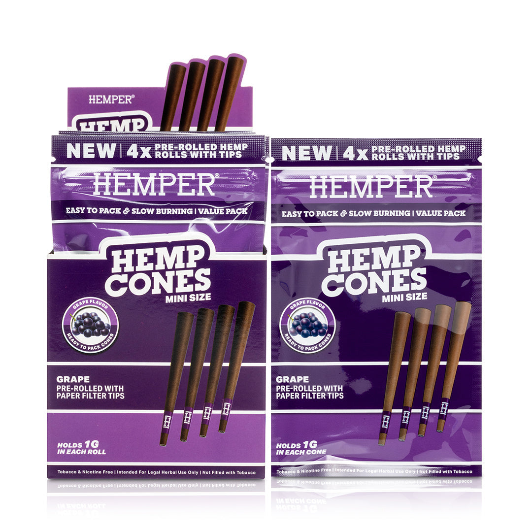Pre-Rolled Mini Size Paper Tip Hemp Cones | 4PK Display Multiple Flavors Available