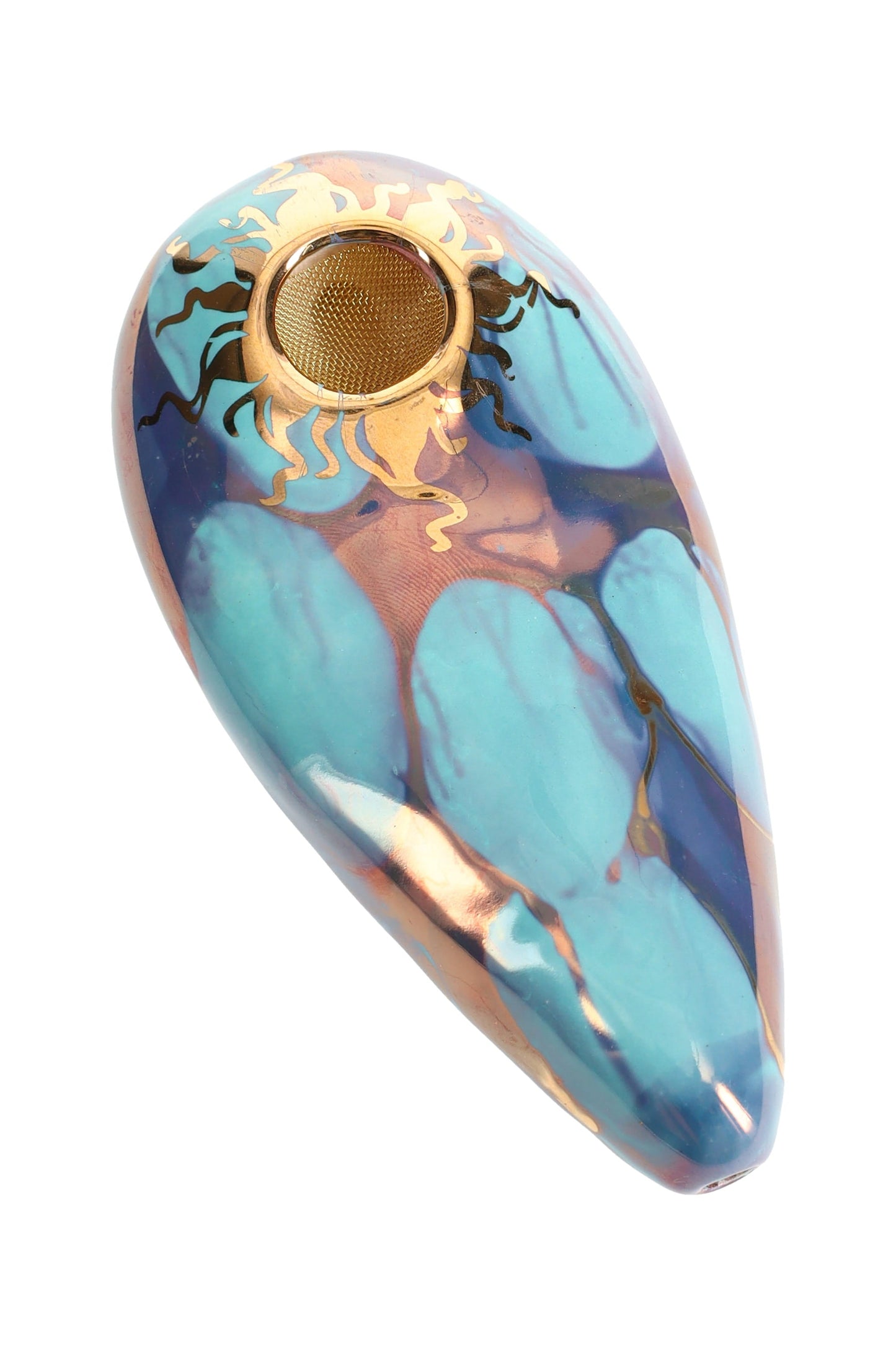 Ancient Creations Ceramics 4″ Oval Ceramic Hand Pipe – Brass Screen – US-Made