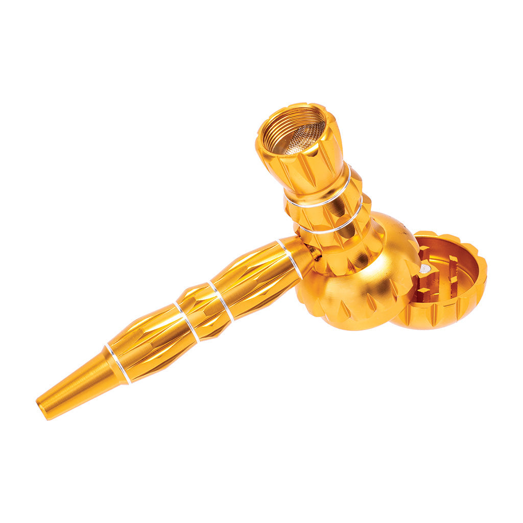 ALUMINUM RIBBED SMOKING PIPE WITH GRINDER MULTIPLE COLORS