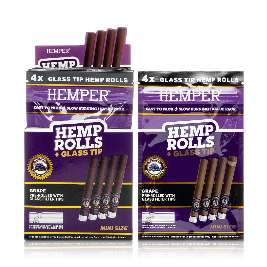 Pre-Rolled Mini Size Glass Tipped Hemp Rolls | 4PK Display Multiple Flavors Available