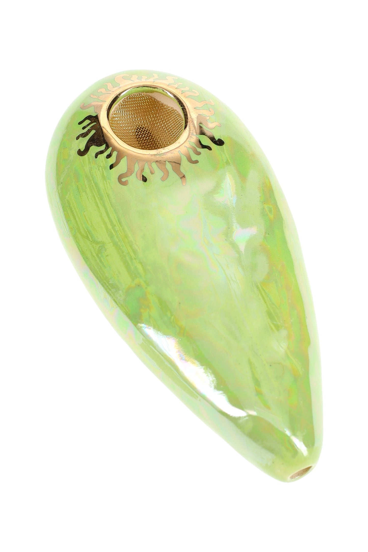 Ancient Creations Ceramics 4″ Oval Ceramic Hand Pipe – Brass Screen – US-Made