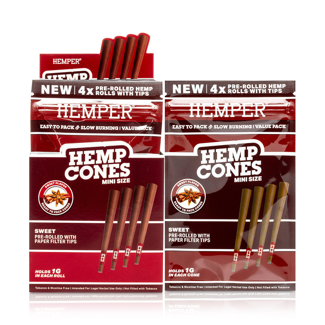 Pre-Rolled Mini Size Paper Tip Hemp Cones | 4PK Display Multiple Flavors Available