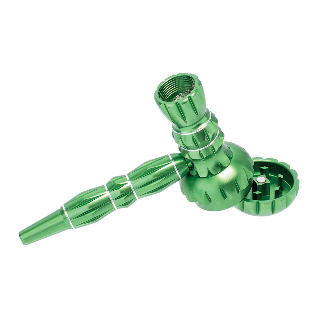 ALUMINUM RIBBED SMOKING PIPE WITH GRINDER MULTIPLE COLORS