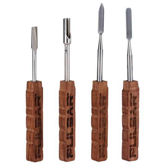 4CT BUNDLE - Pulsar Wooden Dab Tool w/ Stainless Steel Tip - 5"-5.8" / Assorted Styles