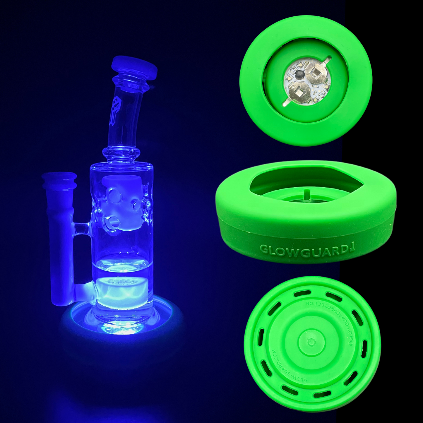 Bong Base Bumper USB Rechargeable 3in-4.25in Bases Silicone Fits Variety of Shapes - 8 Color Options